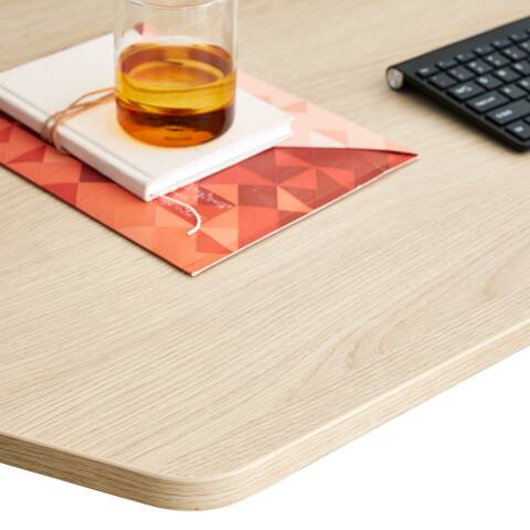 Gispen TMNL Round sit stand dual workstation with oak tabletop  styled front left top detail view