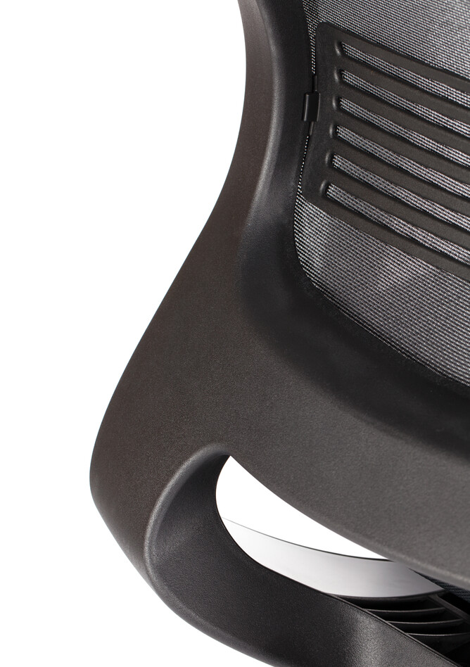 Royal Ahrend Prime office chair back with lumbar support upholstered in black left rear detail view