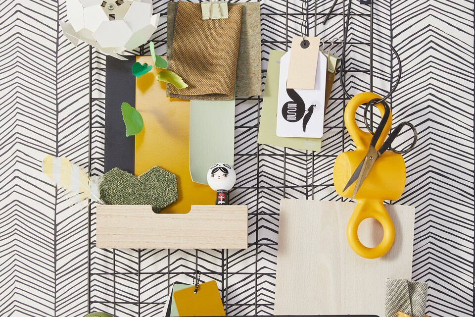 Gispen Moodboard with green and yellow samples top view