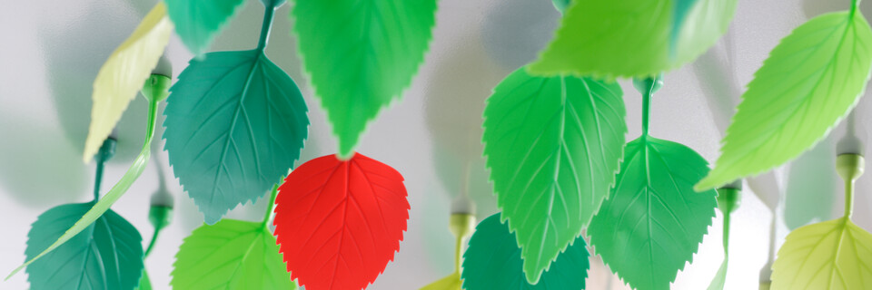 Gispen leaves on ceiling green and red in centre bottom view