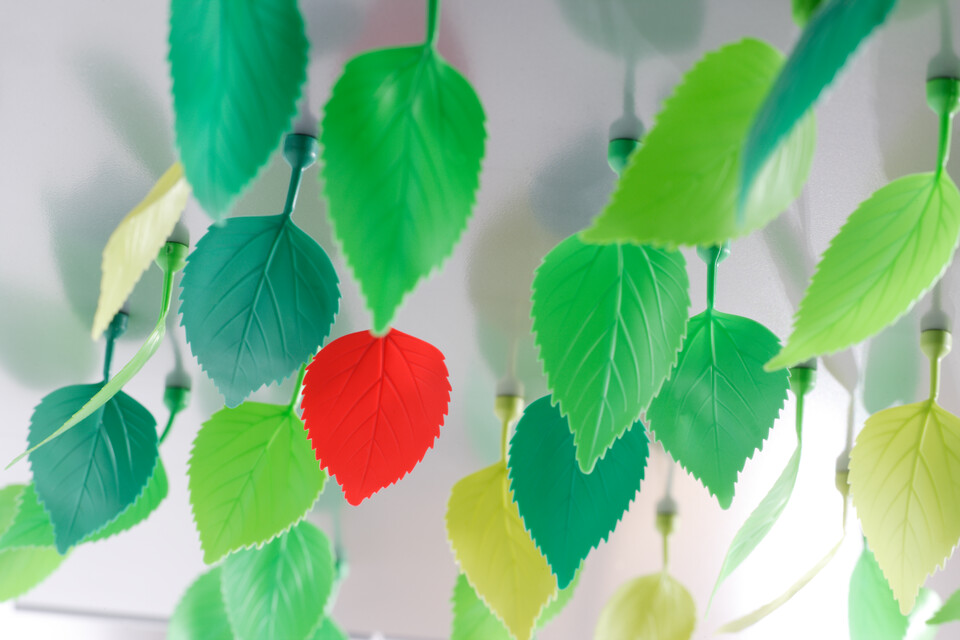 Gispen leaves on ceiling green and red in centre bottom view