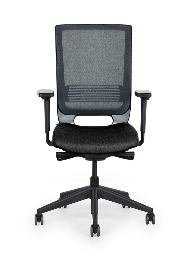 Royal Ahrend Prime office chair upholstered seat in black and black back front view