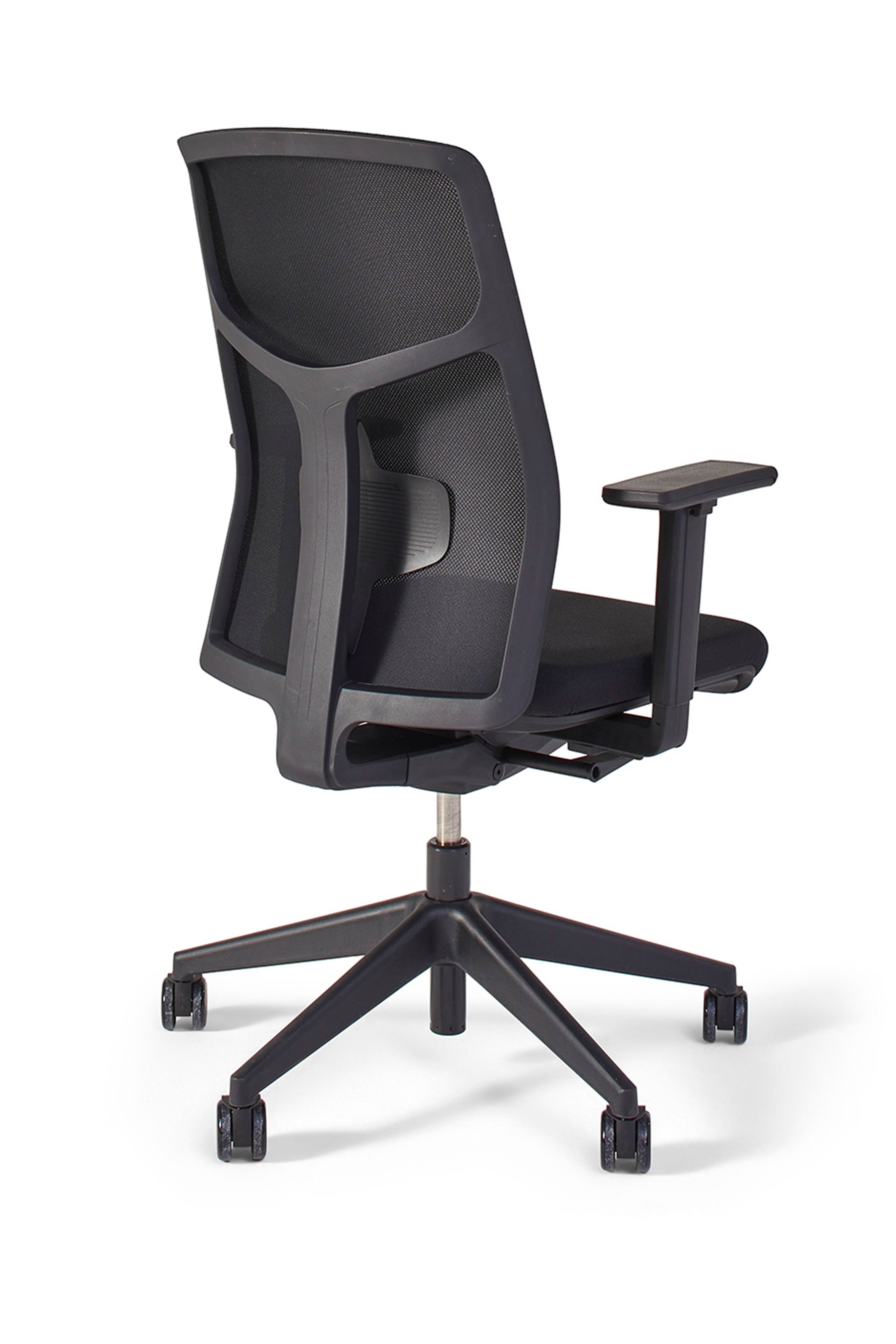 Zest Royal Ahrend Zest office chair upholstered in black with lumbar support left rear view