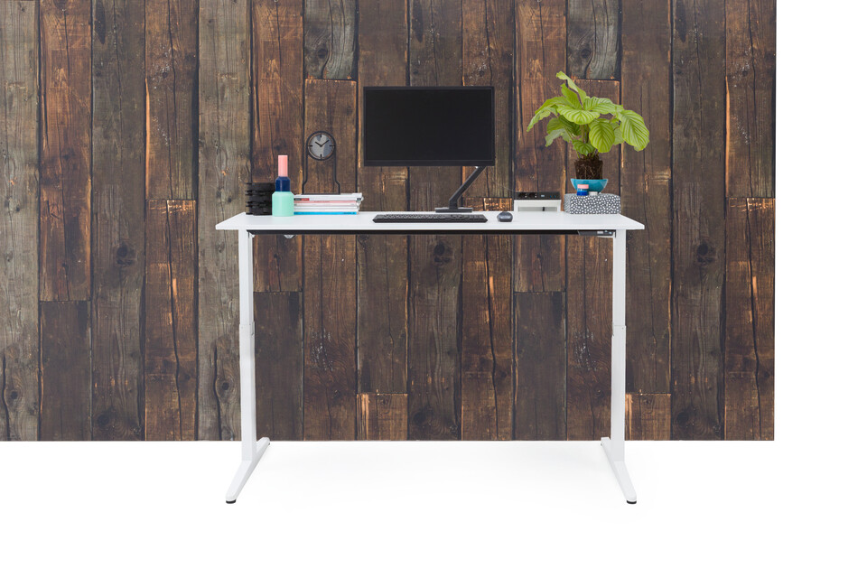 Gispen Home office desk sit stand front of walnut backpanel_front view