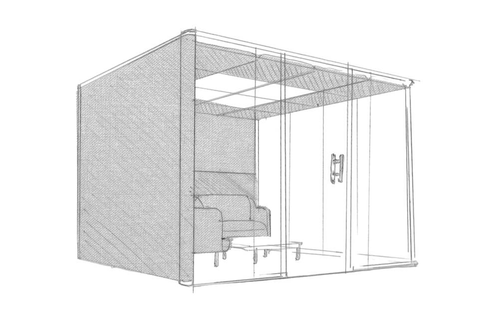 Royal Ahrend Zoniq lounge office pod sketch front left view