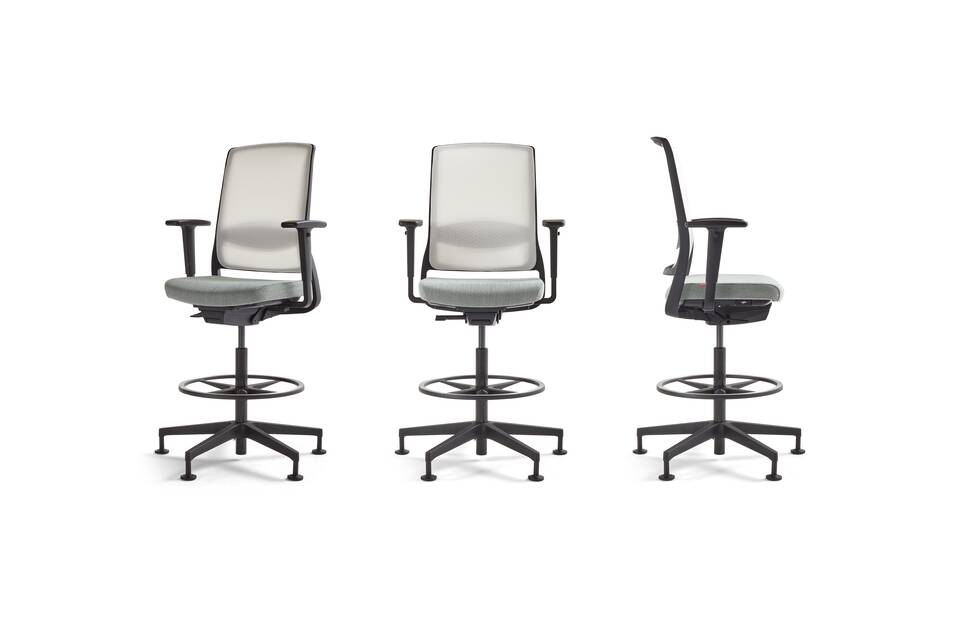Gispen ZINN counter office chairs in green front right front and left side view
