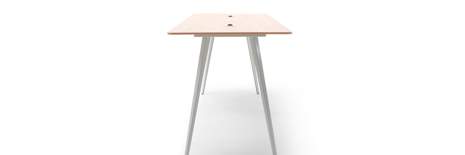 Gispen TEAM Classic narrow high conference table with grey legs and frame with birch tabletop and 2 Cubbys right side view