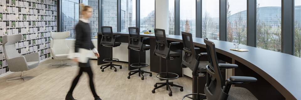Royal Ahrend office project interior view with 2020 Work Verta counter chairs