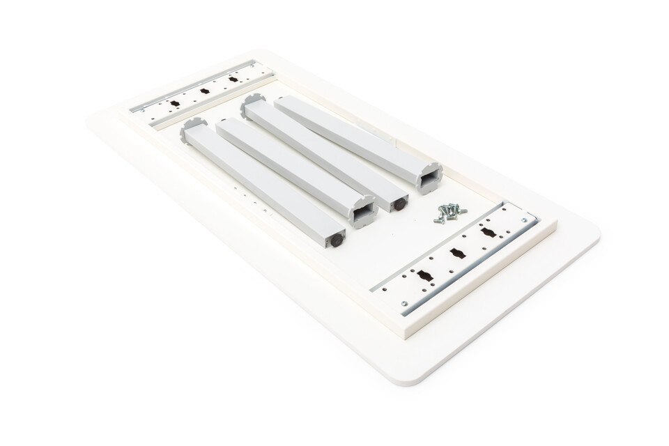 Gispen TEAM Classic conference table with white legs and frame and tabletop flat packed front bottom right view