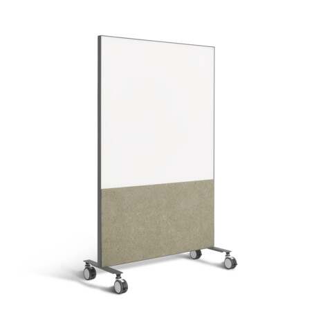 Royal Ahrend Retreat Whiteboard in grey with Defence green upholstered bottom front left view