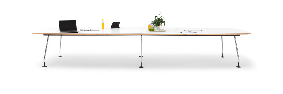 Gispen TEAM Project conference table with chrome legs and black frame with white tabletop styled front view