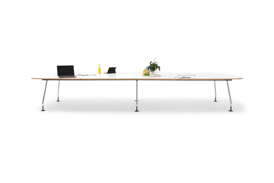 Gispen TEAM Project conference table with chrome legs and black frame with white tabletop styled front view