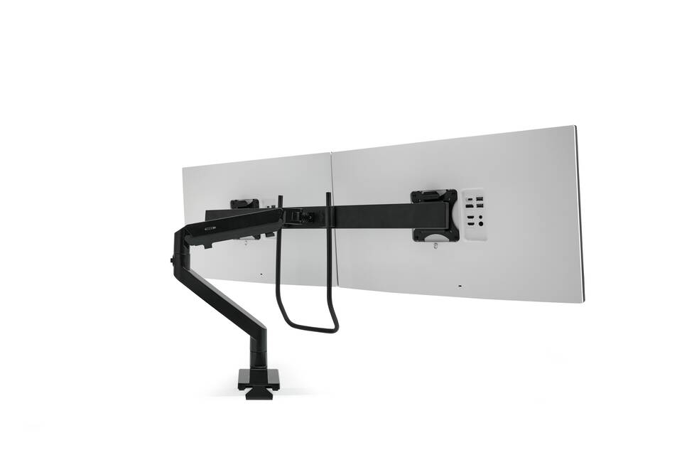 Gispen GRIP dual monitorarm in black with monitors angled rear view