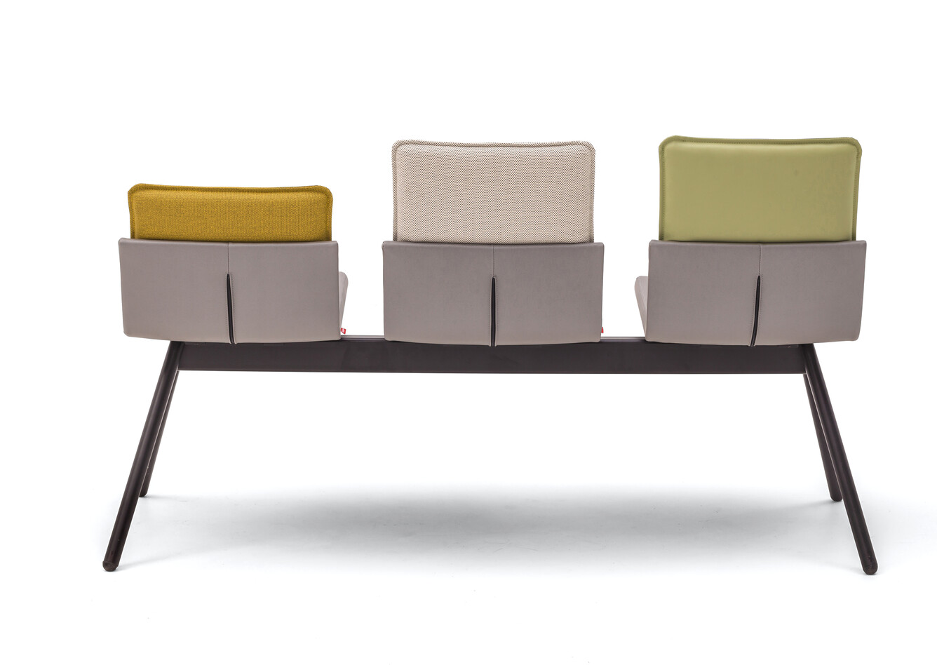 Gispen Triennial Wait chair with seats in silverguard sg94011 sterling and backs in silica 7039 10 and basel 123 and malta 7037 14 rear view