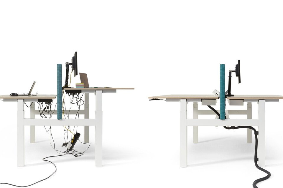 Gispen TMNL dual desks with and without cable management with cableducts and cable sleeve right side view