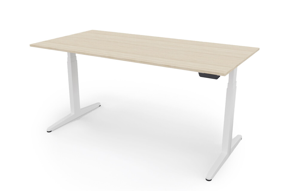 Ahrend Balance ZS desk 160 frame in white and tabletop in oak front left view