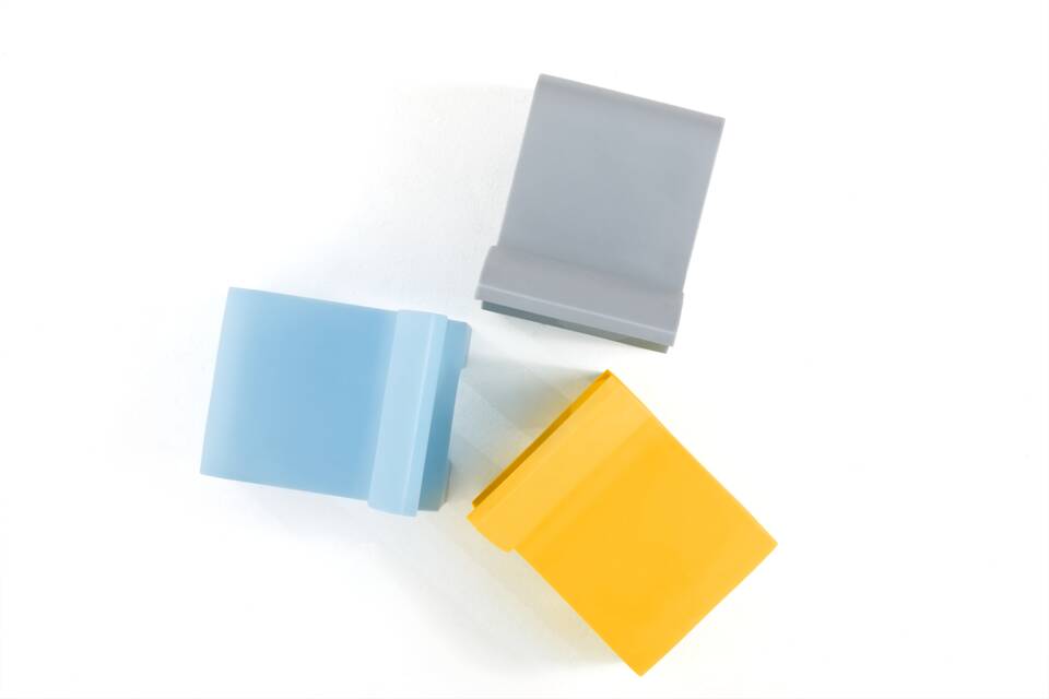 Gispen Bronto childrens chair in grey yellow and light blue top view