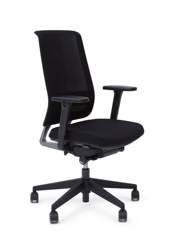 Royal Ahrend Ease office chair upholstered in black with black base front left view