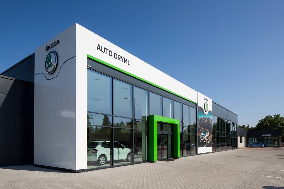 Royal Ahrend store furnishing project exterior view of ŠKODA AUTO dealer Auto Dryml in Pardubice Czech Republic jrs4252