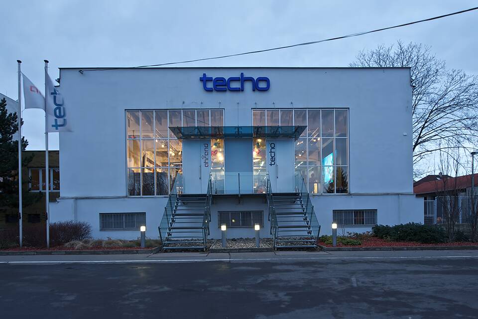 Techo exterior view of entrance of showroom in Prague