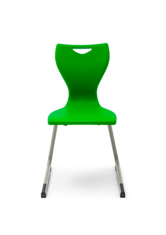 Gispen Eduu Comfort Slim chair with grey frame and green shell front view