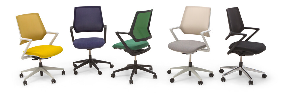 Gispen Zinn Multi task chairs range upholstered in yellow blue green white and black front view