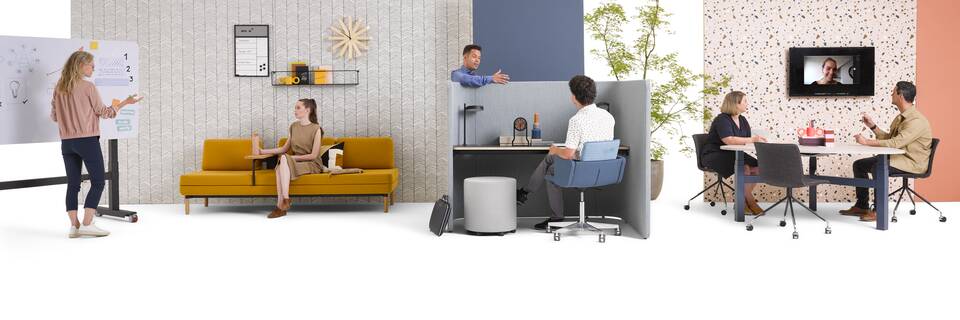 Gispen Gispen New Workplace Reality facilitated by furniture with backpanels and models step 13 front view