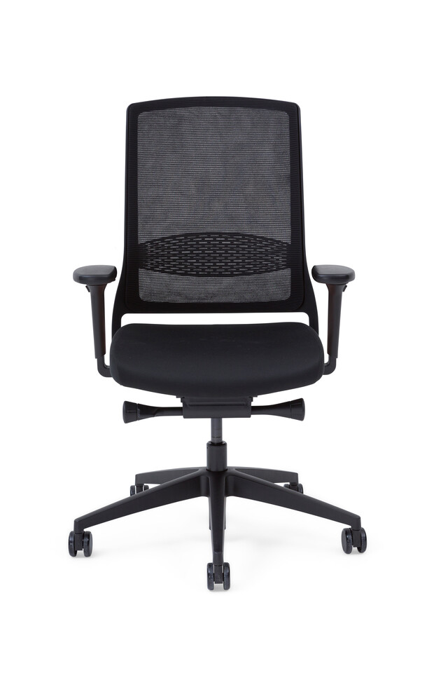 Gispen Zinn Smart 20 office chair upholstered in black with 4D armrests front view