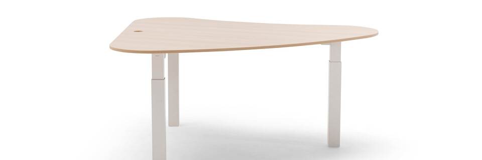 Gispen TMNL doc workstation sit sit in white with oak top left side view