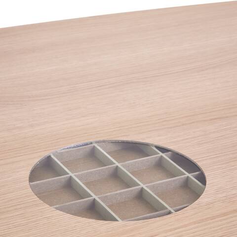 Gispen oak tabletop with cutout showing Greengridz interior front top left detail view