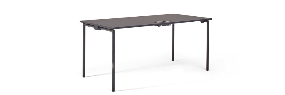 Gispen FLOO foldable table with black legs and black tabletop with electrification in top right rear view