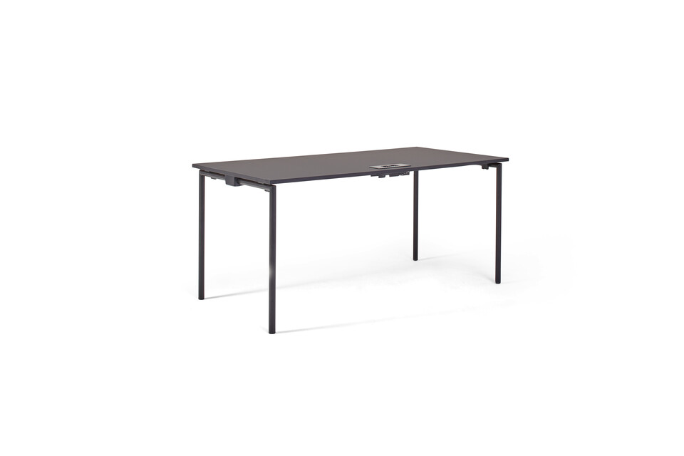 Gispen FLOO foldable table with black legs and black tabletop with electrification in top right rear view