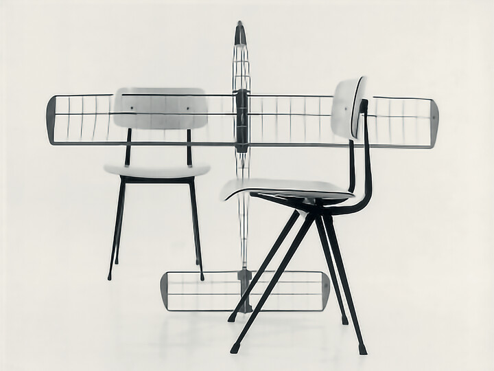 Ahrend Result chairs with wireframe model plain inbetween front right view