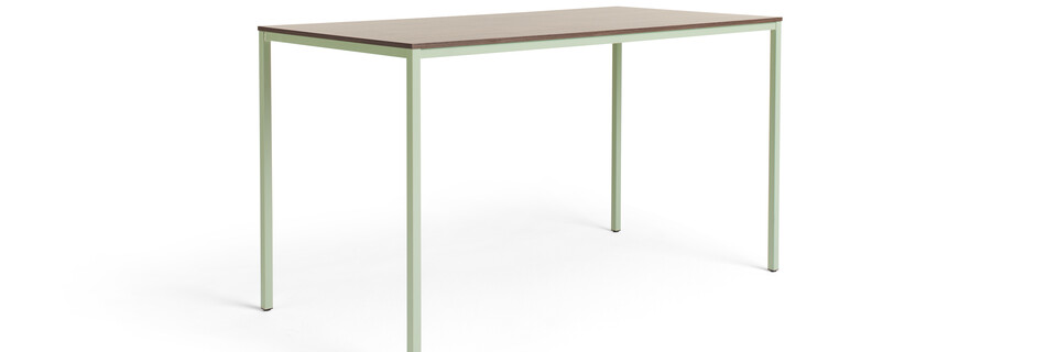 Gispen UT square 4 leg high table in green with walnut tabletop front left view