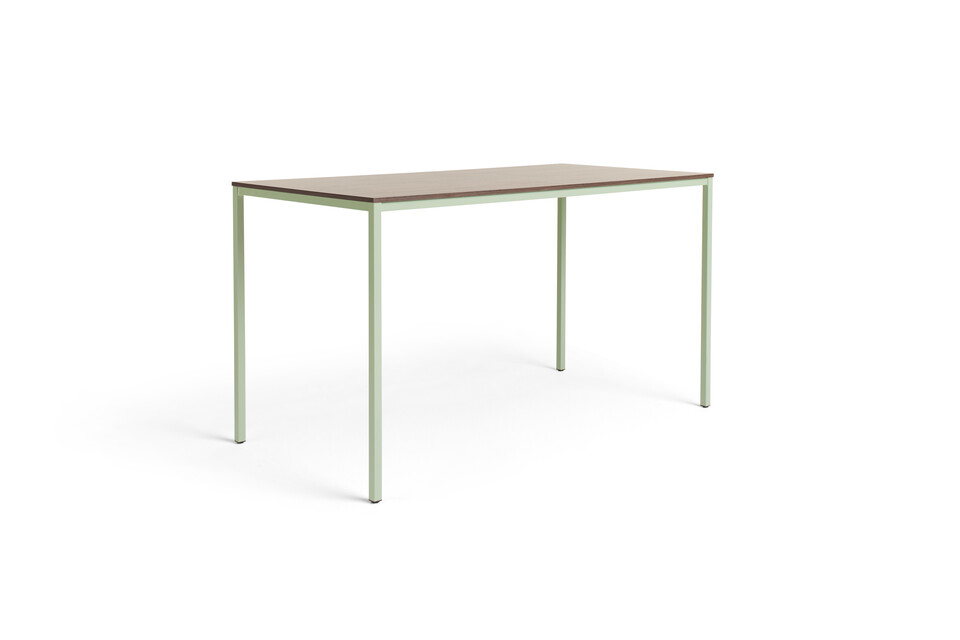 Gispen UT square 4 leg high table in green with walnut tabletop front left view
