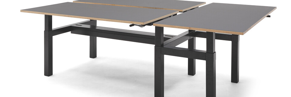 Gispen TMNL trio workstation sit sit in anthracite with black tops front right view