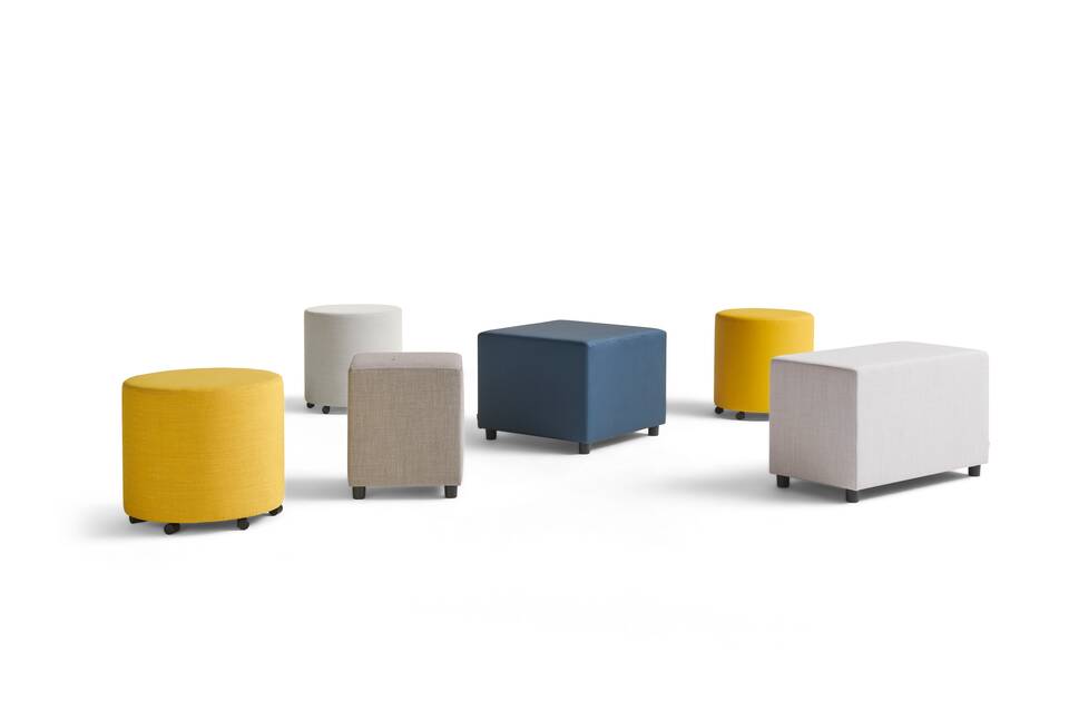 Gispen Asido poufs collection in different colours and shapes front view