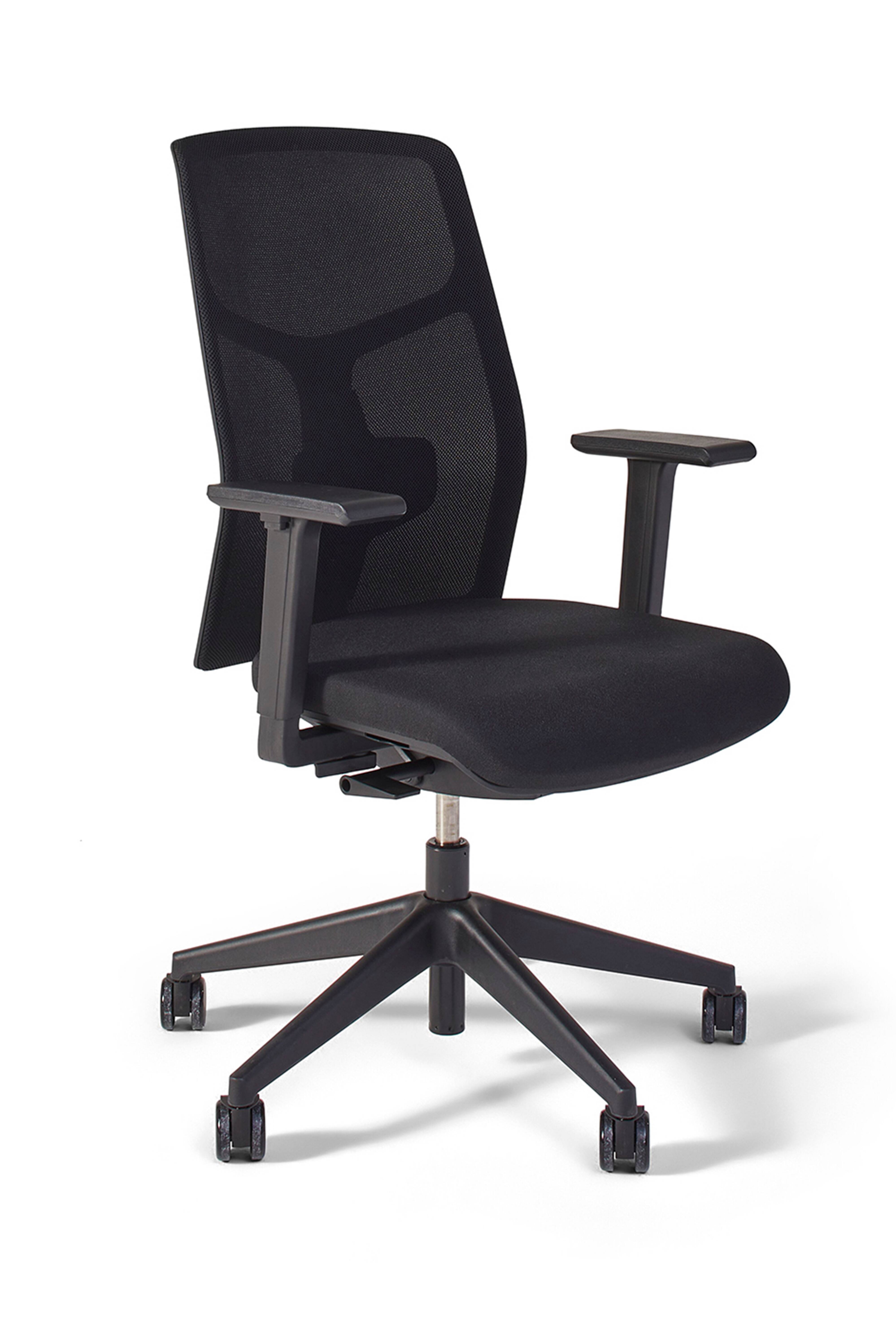 Ease Ahrend Zest office chair upholstered in black with lumbar support front left view