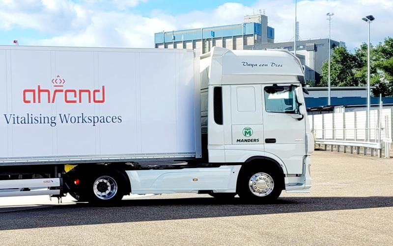 Ahrend truck in white with Silence Chat and Silence Call as visual with logo payoff cutout for website