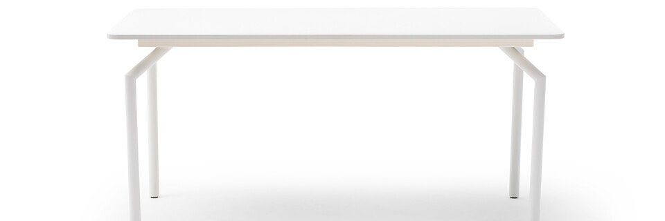 Gispen TEAM Work conference table with white legs and frame and tabletop front view