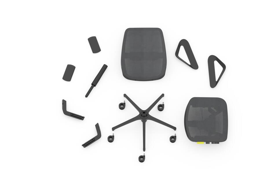 Ahrend Remode chair flatlay of components top view