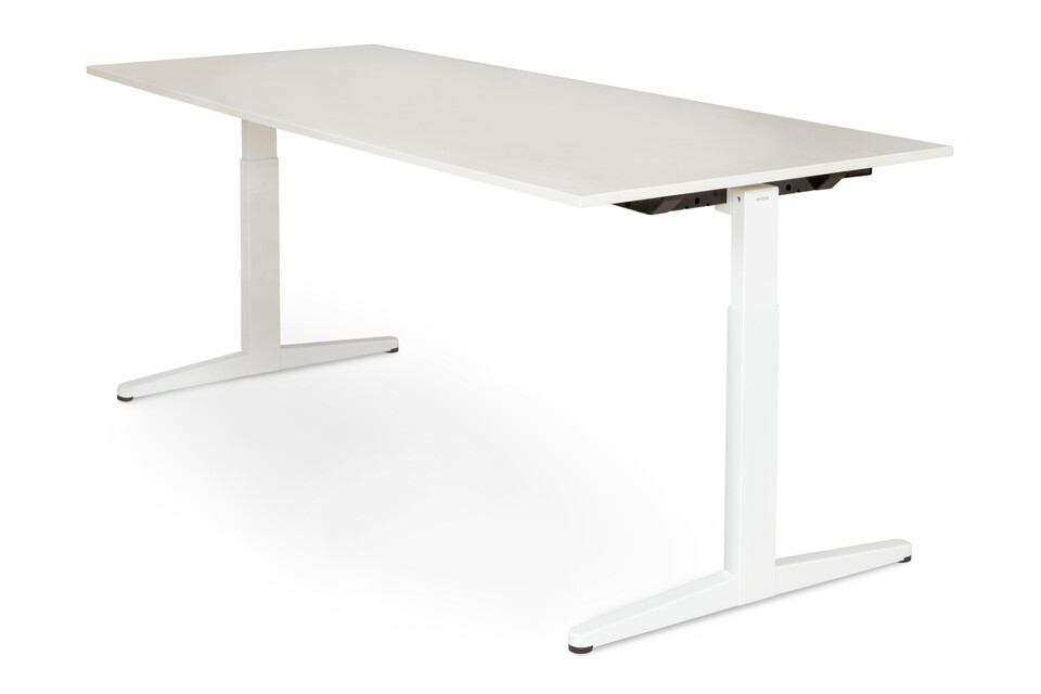 Royal Ahrend Balance workstation in white with grey maple worktop without electronics front right view