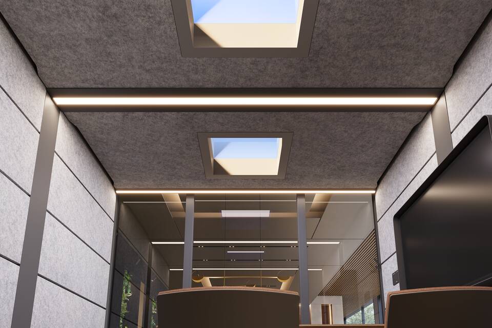 Royal Ahrend Cerene Chat Connect low office pod with Skylight bottom up view