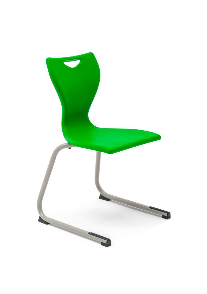 Gispen Eduu Comfort Slim chair with grey frame and green shell front left view