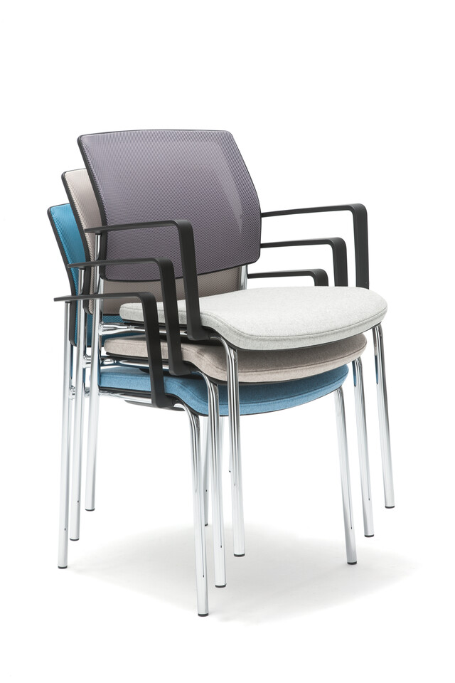 Gispen Zinn 48A 4 legged visitor chairs with armrests stacked front left view