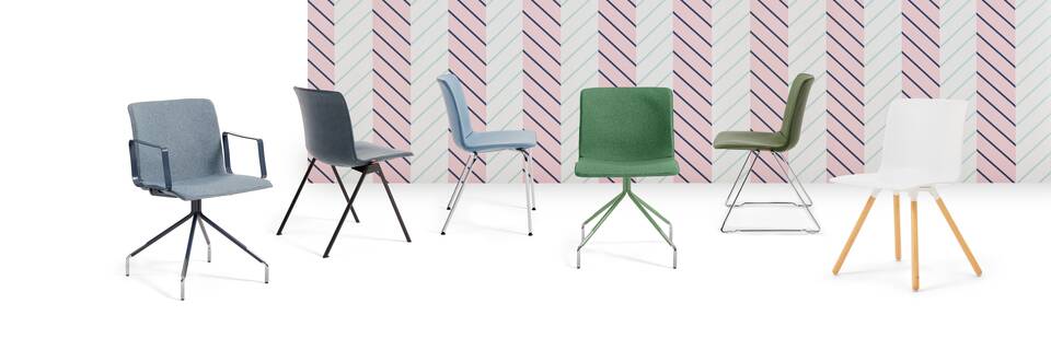 Gispen NOMI chair collection in front of striped wall front view
