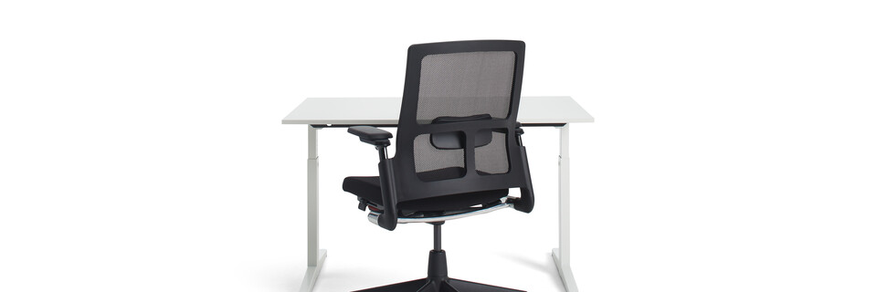 Ahrend Home HI desk in white with white tabletop and black A2020 Verta office chair front view