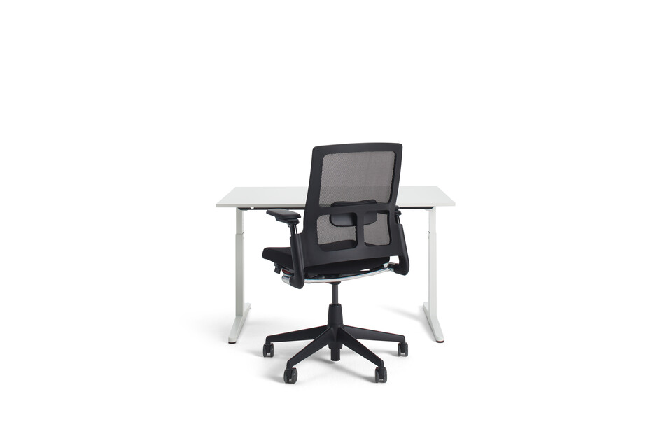 Ahrend Home HI desk in white with white tabletop and black A2020 Verta office chair front view
