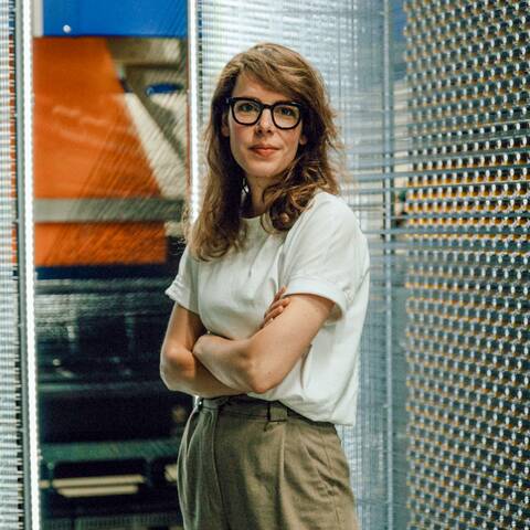 Colour portrait of Annemieke Koster of Enschede Textielstad portrait