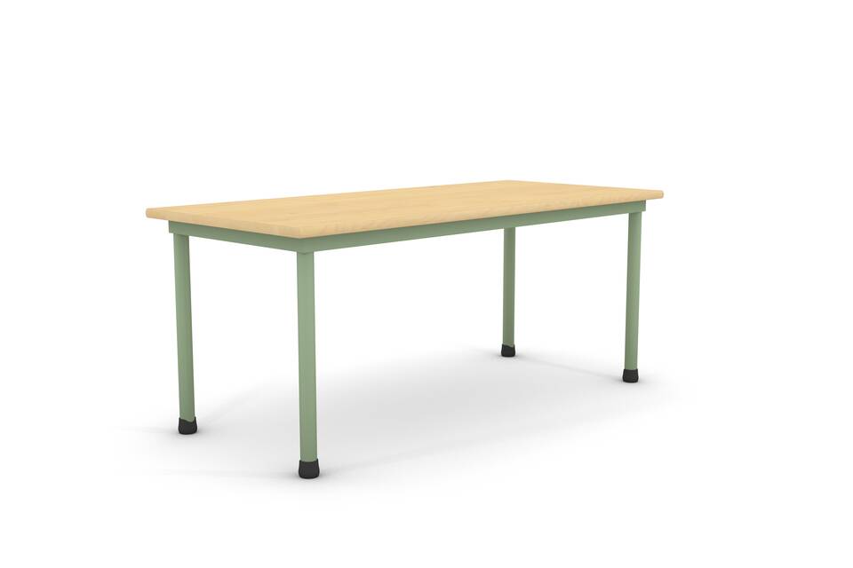 Presikhaaf SchoolmeubelenMatch Classic 13 handenarbeidtafel blauw frame berken blad vooraanzicht links